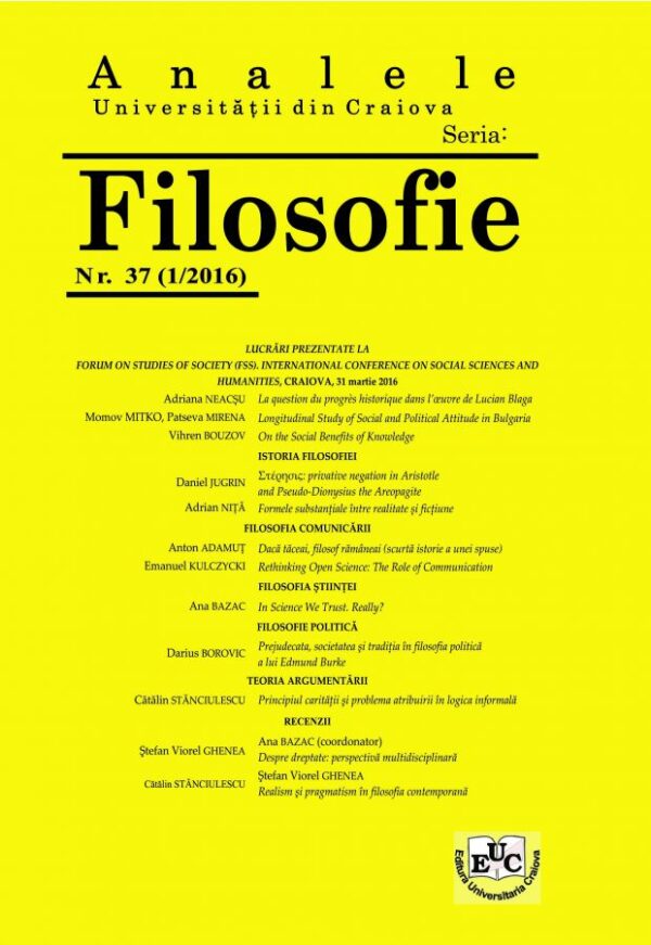 Analele Universității din Craiova. Seria Filosofie, Nr. 37 (1/2016)