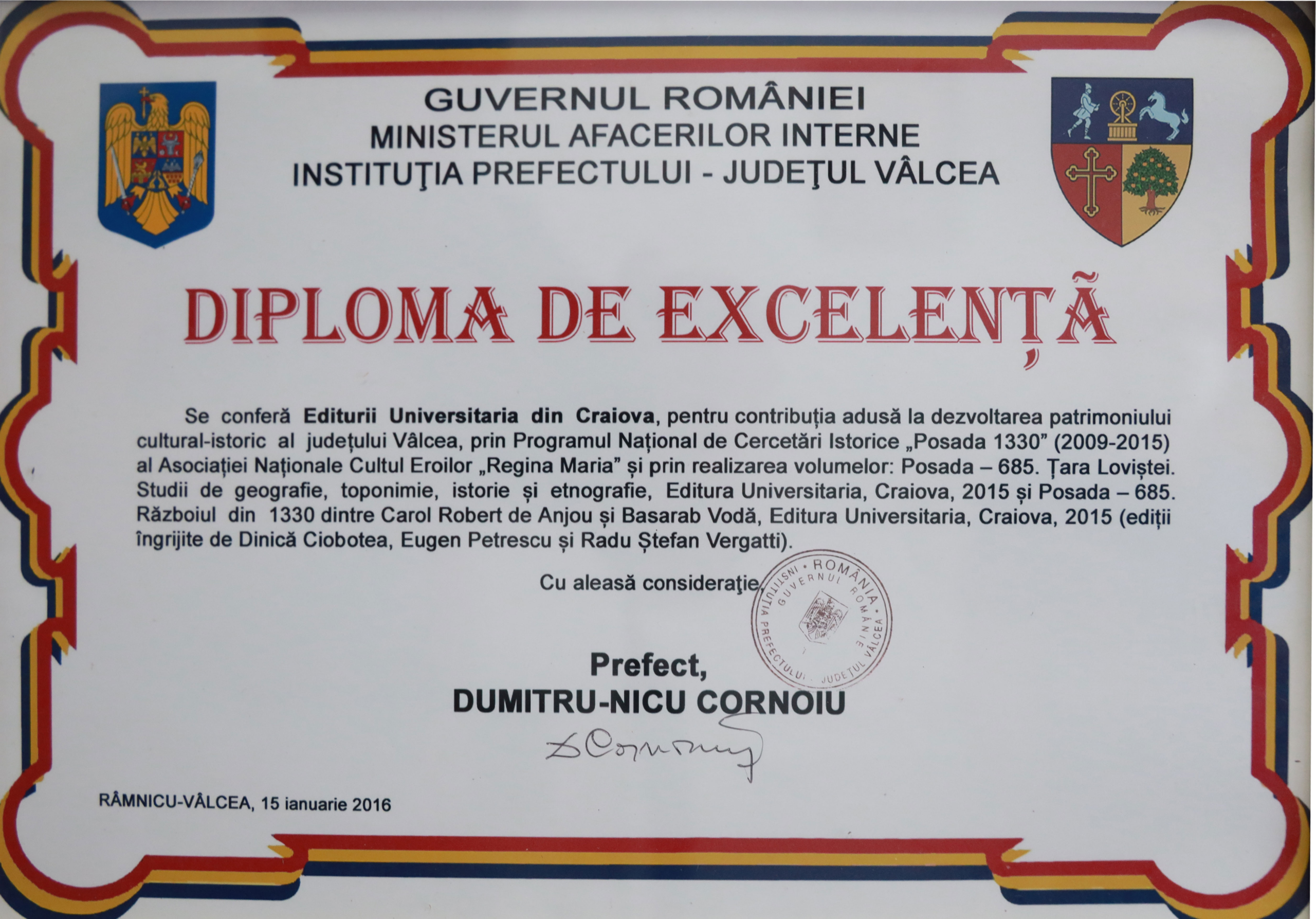 Diplomă Excelență Vâlcea