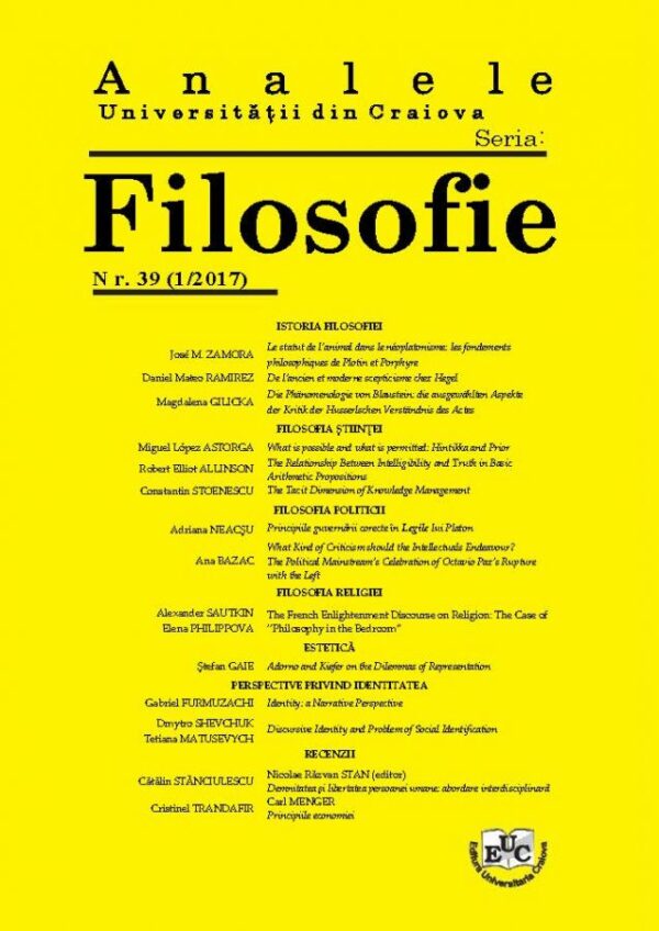 Analele Universității din Craiova. Seria Filosofie, Nr. 39(1/2017)